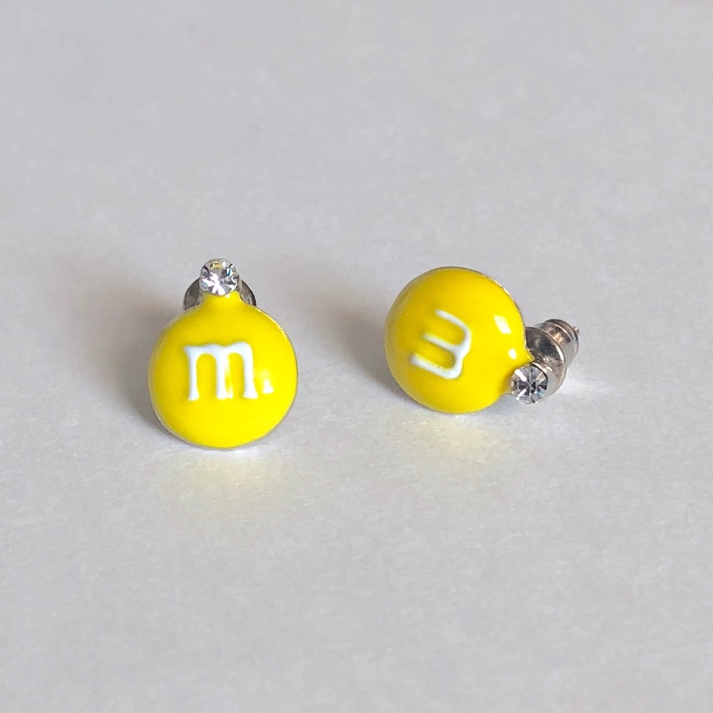 Yellow M&M Candy Studs Vintage Enamel Earrings